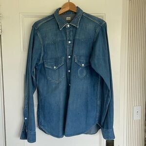 Chimala Denim shirt with embroidered bird on back. Originally $390